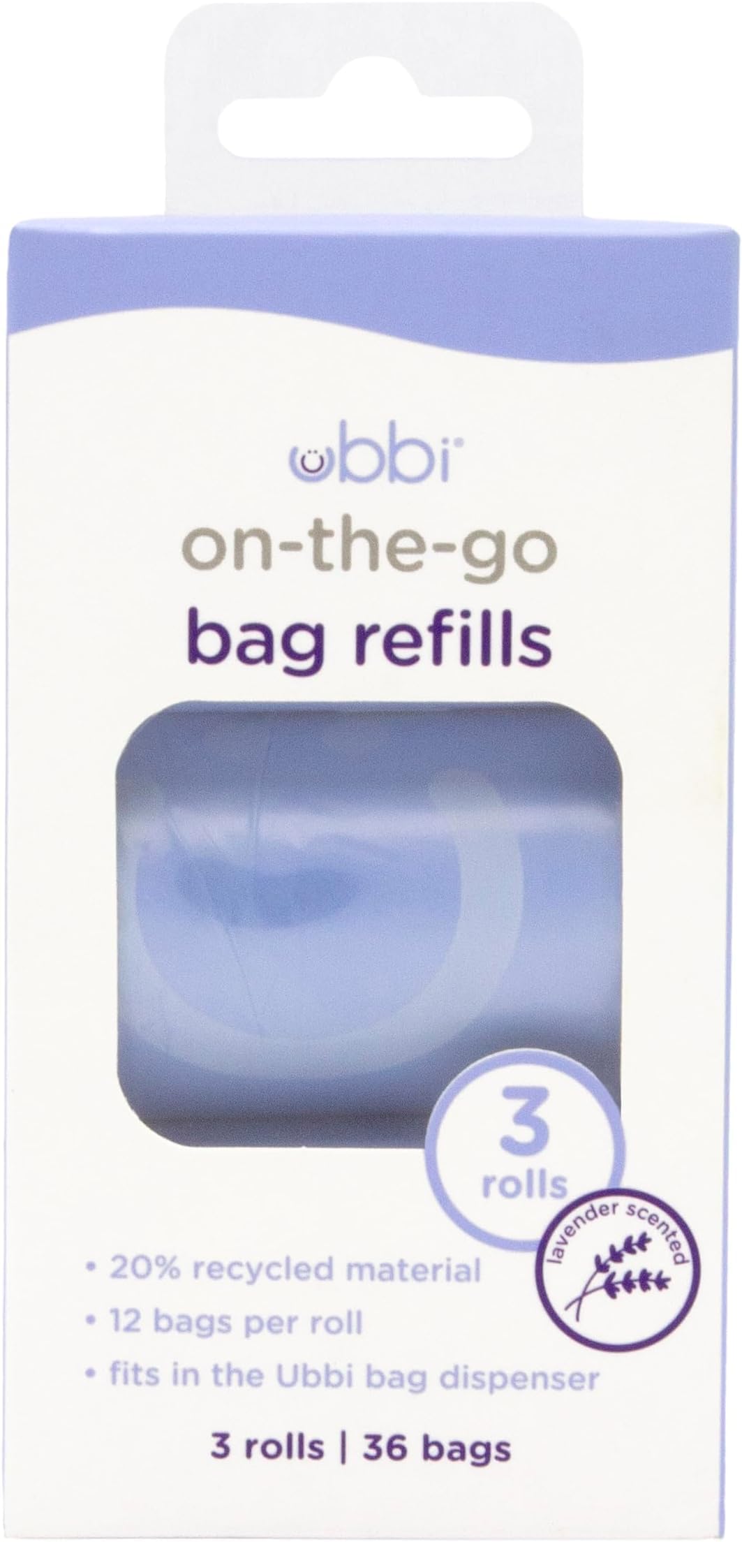 Ubbi On-the-Go Refill Bags, Lavender Scented, Baby On The Go Diapering Essentials 36 Count (Pack of 12)