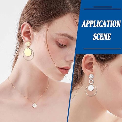 Miniatura 5 de SUNNYCLUE 1 caja, 80 unidades, 20 pares de aretes redondos planos de acero inoxidable con bucle, aretes plateados y dorados, aretes en blanco para