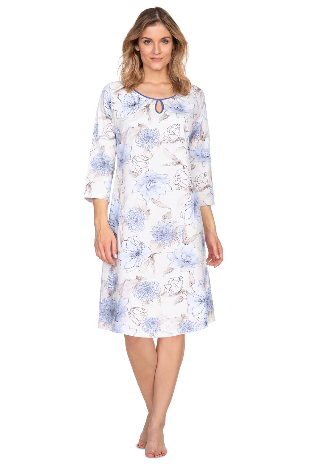 e.Femme® Olivia 1046 Women's Nightdress 100% Cotton, Blue Hydrangeas, 10