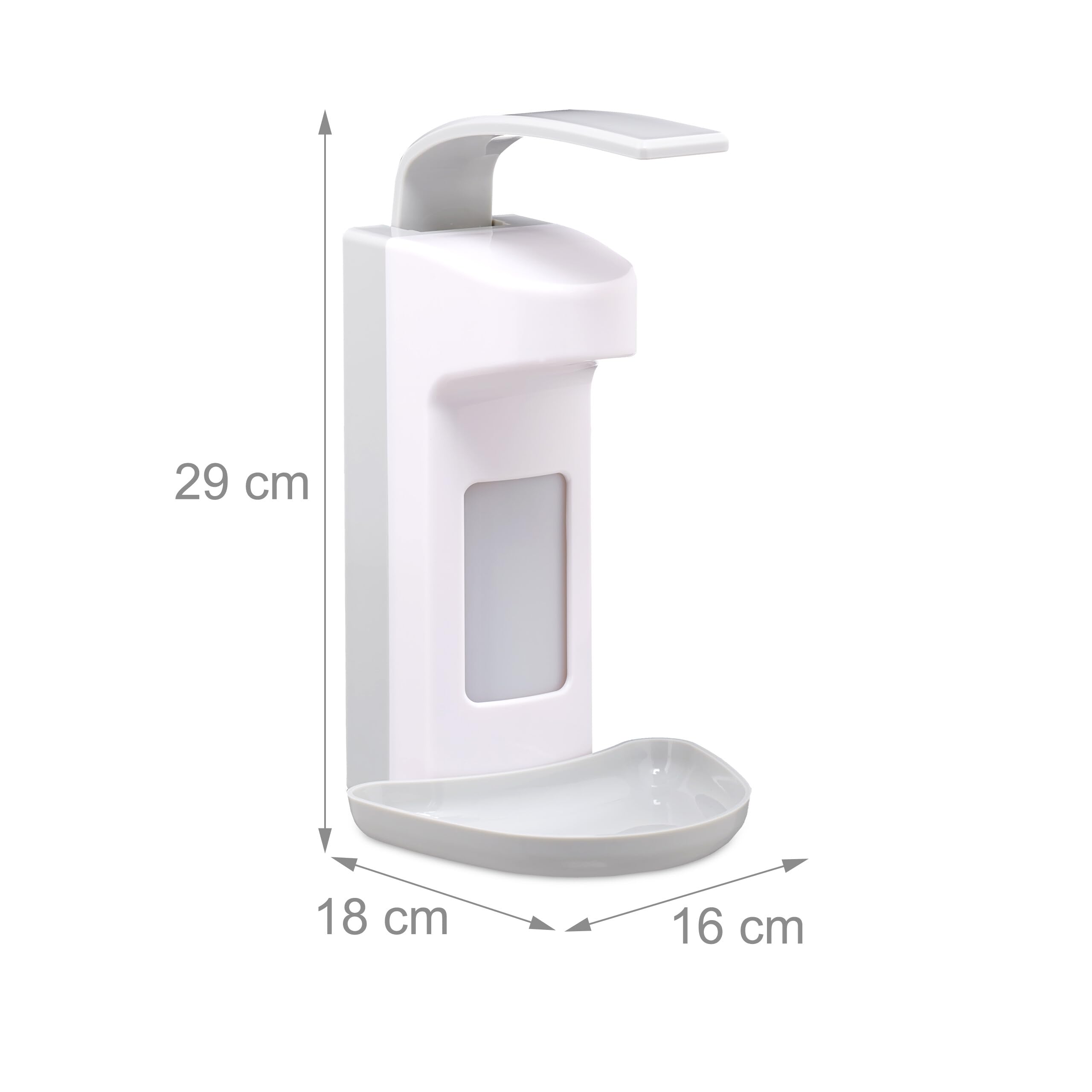 Relaxdays Dispenser di Sapone, Set da 2 Erogatori per Disinfettanti, 500 ml, con Vaschetta di Raccolta, bianco/grigio