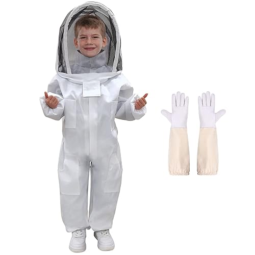 PNKKODW Traje de abeja para niños y niñas, traje de apicultura profesional de cuerpo completo con capucha de velo para hombres y mujeres, apicultor