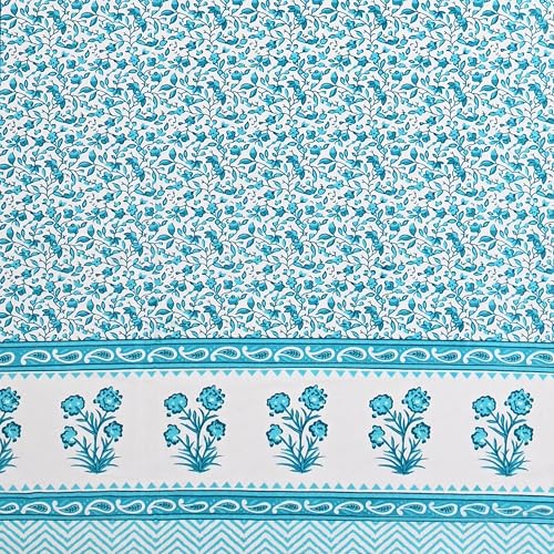Image of India 100% Pure Cotton Jaipuri Printed Double Bedsheet with 2 Pillow Covers | Traditional Sanganeri Floral Design | Soft Breathable Fabric | King Size Bedsheet for Bedroom (Kaya31)