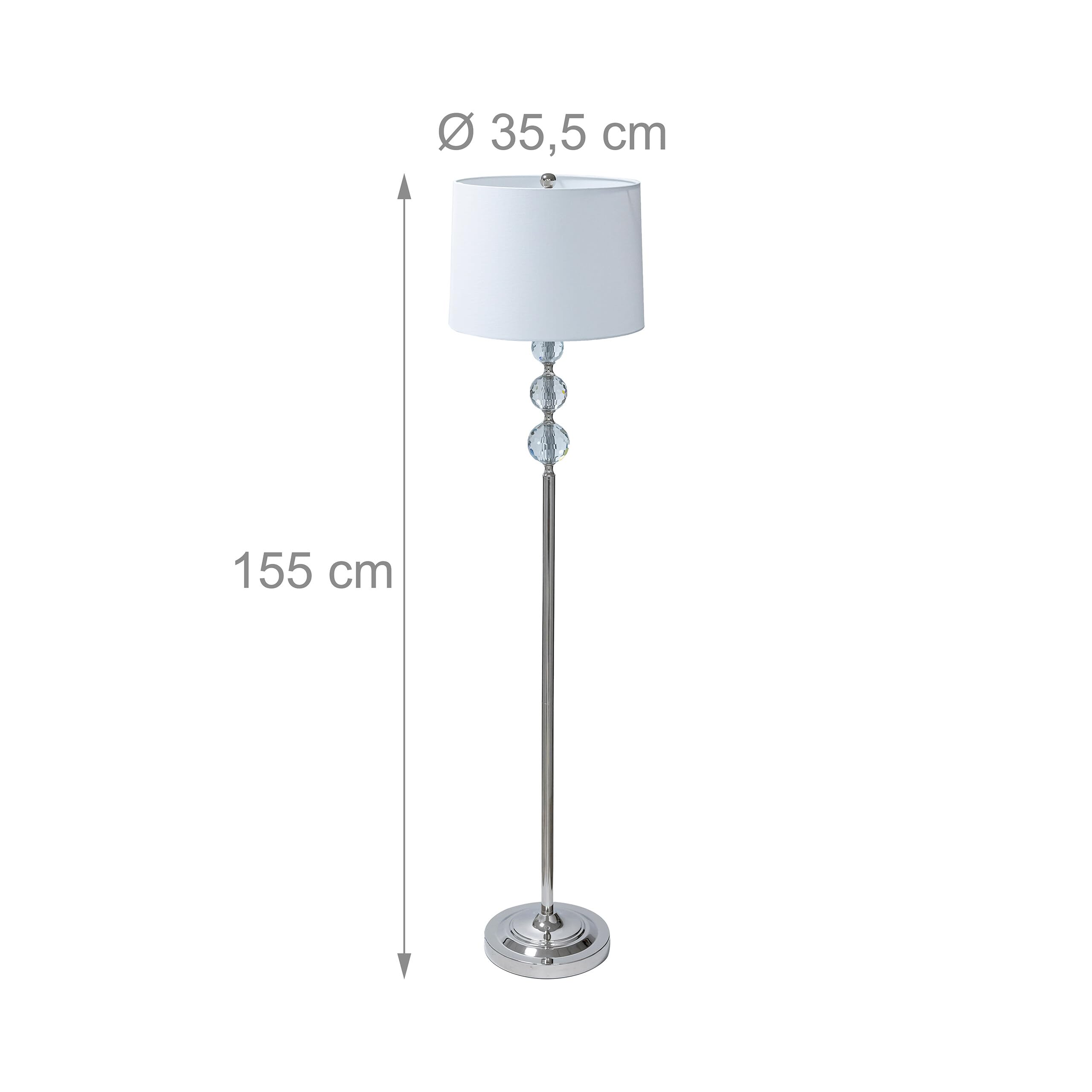Relaxdays Lampada da Terra, Paralume in Tessuto, Metallo, E27, 155x35,5 cm, Effetto Cristallo