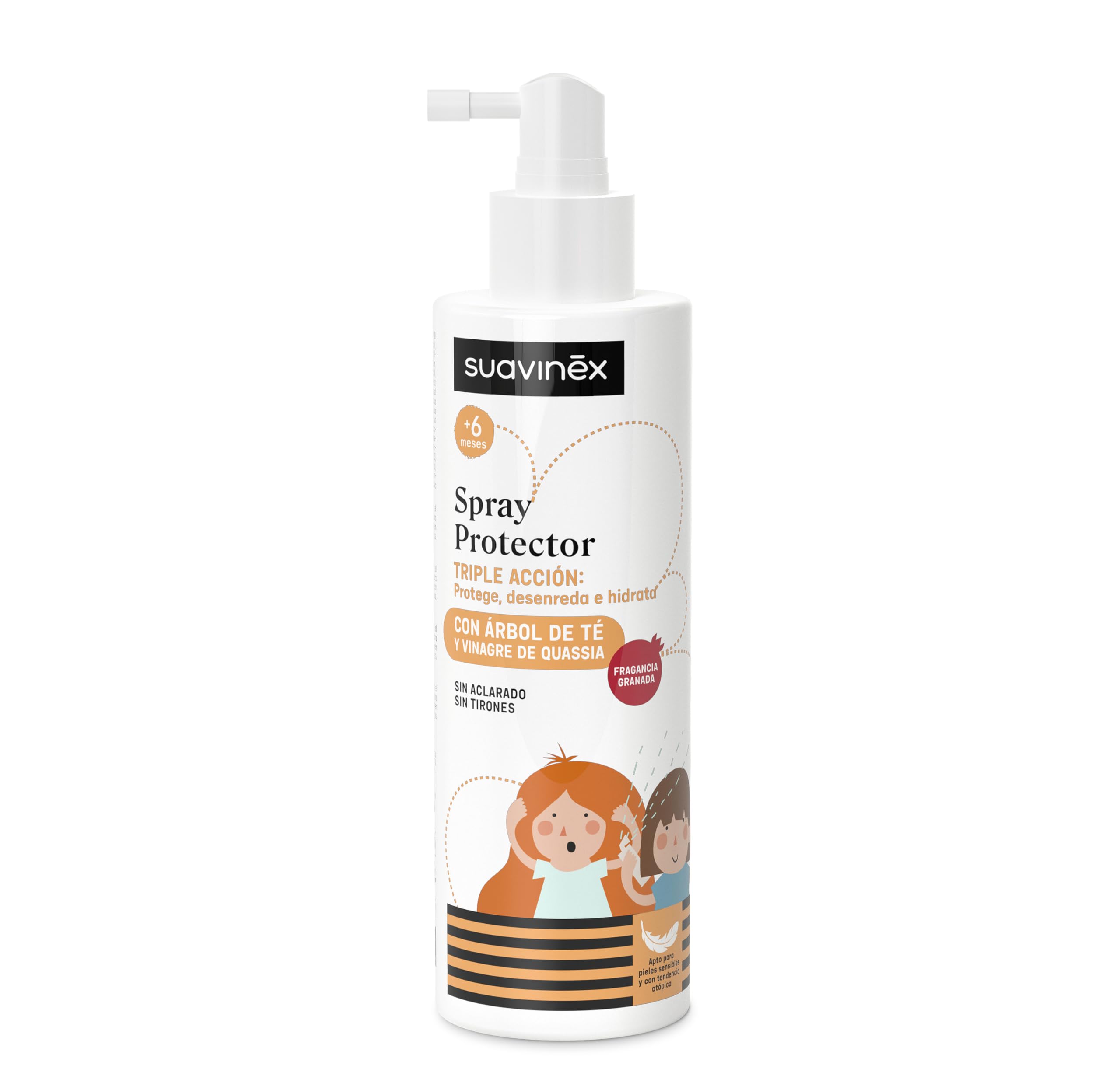 Suavinex, Spray Protector Antipiojos, Sin Aclarado, Sin Tirones, Protege, Desenreda e Hidrata, Apto Pieles Sensibles y Atópicas, con Aceite de Árbol del Té, Todo Tipo de Cabello, Uso Diario, 250 ml