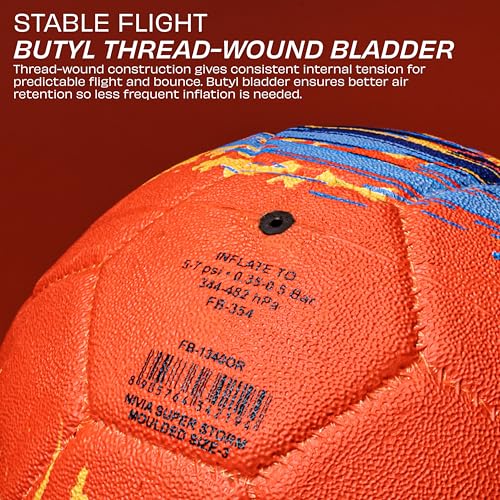 Image of Nivia Super Storm Football for Men, Training Ball, Durable Rubber Cover Molded, Butyl Threadwounded Bladder, to Play On Hard Ground and Artificial Turf (Orange, 3)
