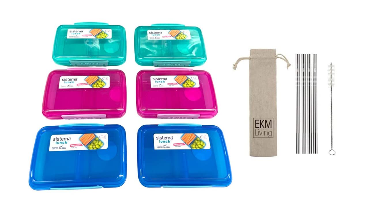 Sistema Lunchbox 6er Set Vorteilspack Familienset small Split 2fach unterteilt 350 ml 2x pink 2x lila 1x grün 1x blau 41518
