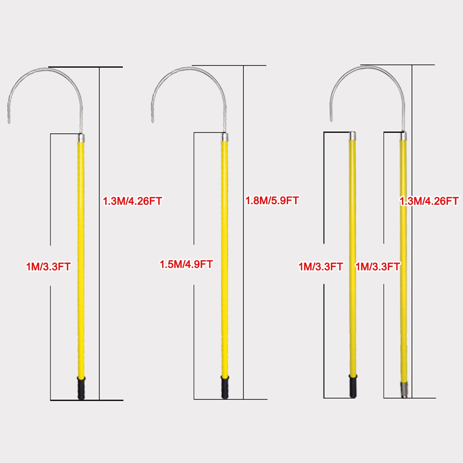 Gancho Aislado De Alto Voltaje, Seguridad Eléctrica Varilla Salvavidas Empalmable, Gancho de rescate de alto voltaje con aislamiento desmontable para fábricas y hogares(1.5m/4.9ft)