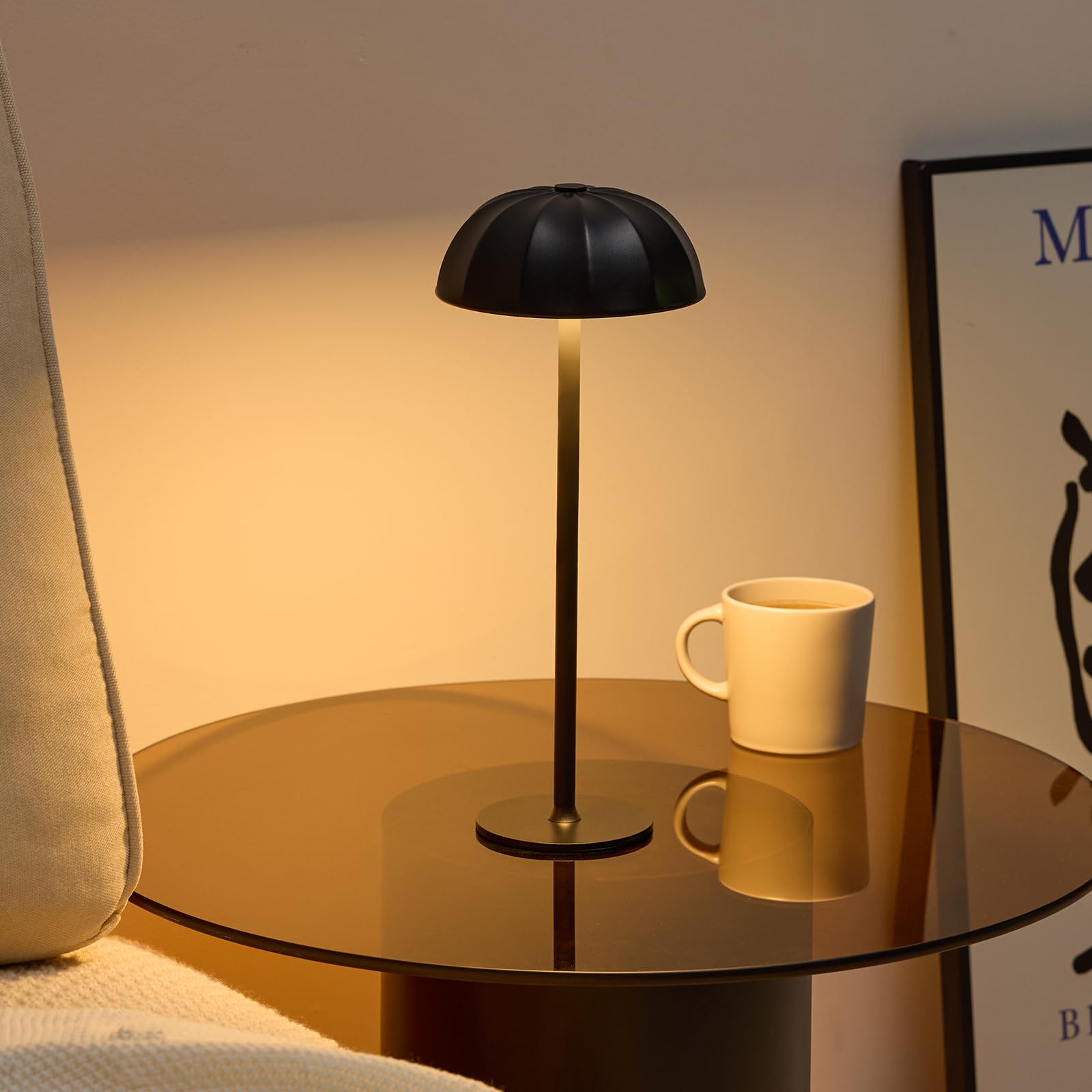 Bojim Lámpara de Mesa LED Inalámbrica, Ajustable en Altura, Lampara Tactil Recargable con Batería de 4000mAh, 3 Colores Regulable 3000K-6000K, Lámpara sin Cable Portatil Para Exterior, Jardín, Balcón