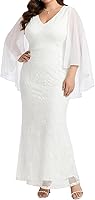 Talisea Plus Size Lace Mermaid Formal Dress: Chiffon Capelet, Ruffle Sleeves, V-Neck Prom Evening Gown for Curvy Women