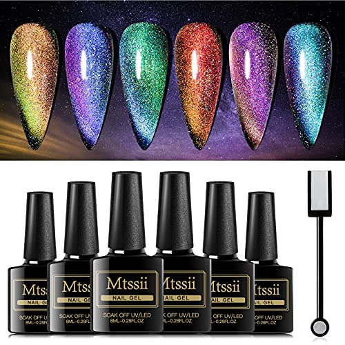 MTSSII Cat Eye Gel Set, UV Nagellack Magnetisch Set, Gel Nagellack Magnet Shellac Set, 6 Farben Glitzer Galaxie Gel…
