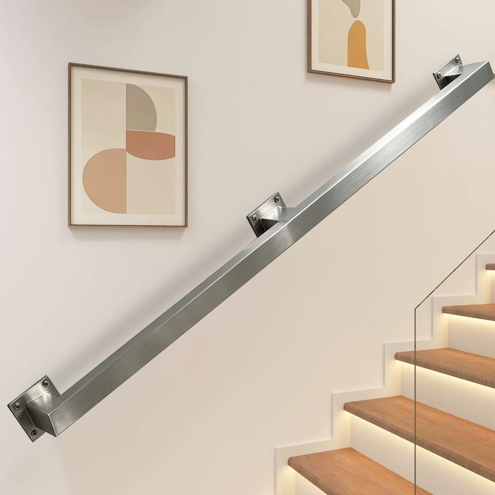Sxbhdm One Color Stainless Steel Handrails For Stairs, 1M 2M 2.5M 3M 5M Wall Mounted Stair Hands Rails With Brackets, Staircase Banister Rail Support Kit For Outdoor/Indoor(3Ft/90Cm)