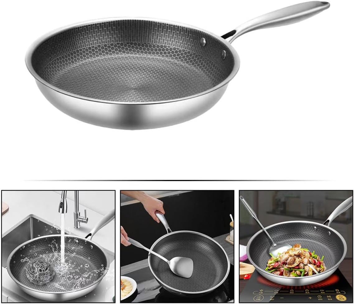 VALICLUD Honeycomb Non-stick Frying Pan 26cm Stainless Steel Skillet for Eggs and Steak, Induction Compatible Kitchen Cookware for Outdoor and Household Cooking