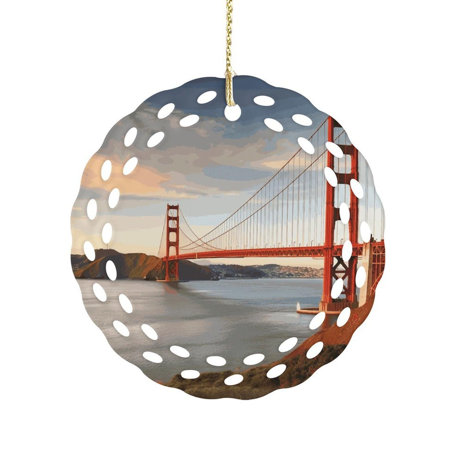 Fekiloot Women's Style Golden Gate Bridge Ceramic Ornaments 3 Inch Round,Holiday Keepsake For ,Girls,Pet Owners,Hanging Ornament Gifts Idea For Home
