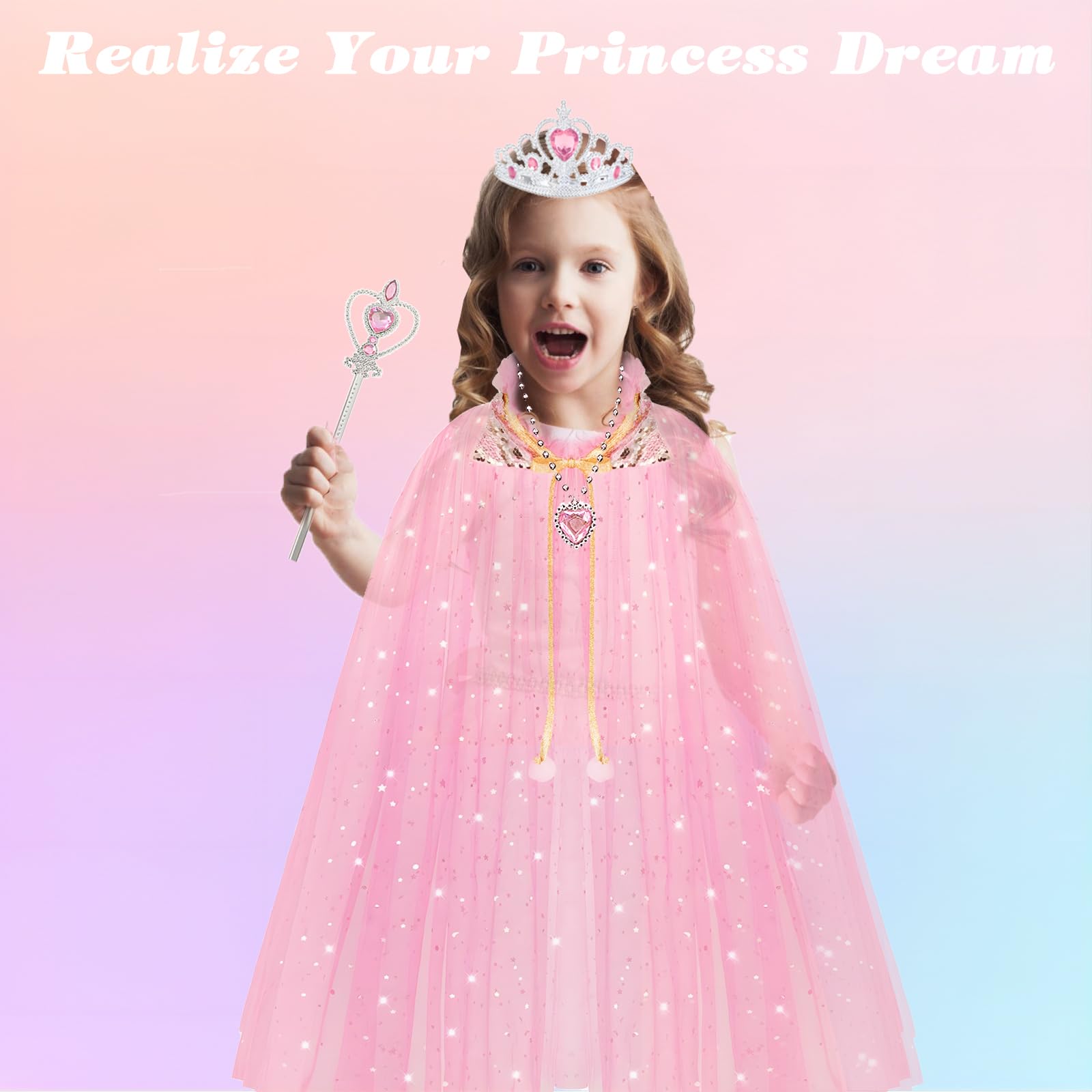 LURVOUS 4 Pcs Princess Costume Set, Princess Cape Princess Cloak Princess Fancy Dress - Image 4