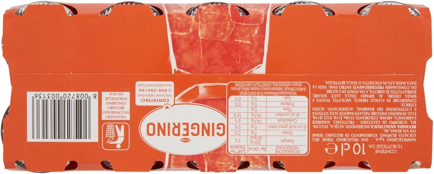 Gingerino Recoaro Lot de 40 bouteilles jetables en verre pour apéritif italien Ginger 10 cl + 1 boîte de thé glacé San Benedetto au citron sans sucre 330 ml