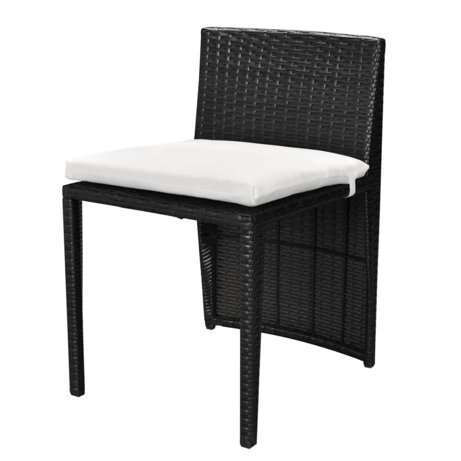 Set da pranzo da giardino in polyrattan nero, impermeabile, leggero e impilabile, tavolo da 60 x 48 x 70 cm + 2 sedie con cuscini bianco crema, per piccoli spazi esterni