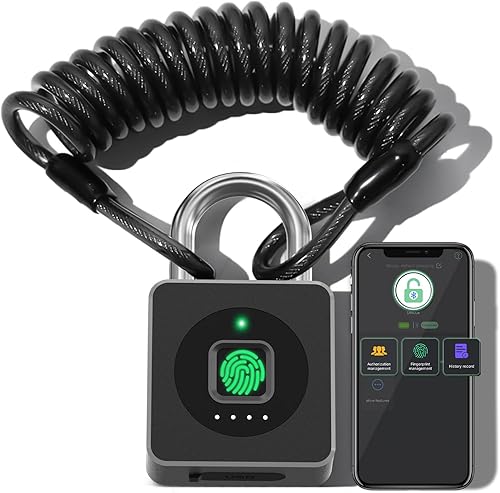 Pothunder YL-P6BF - Candado de huellas dactilares con aplicación, candado con cable de acero biométrico sin llave, candado inteligente impermeable
