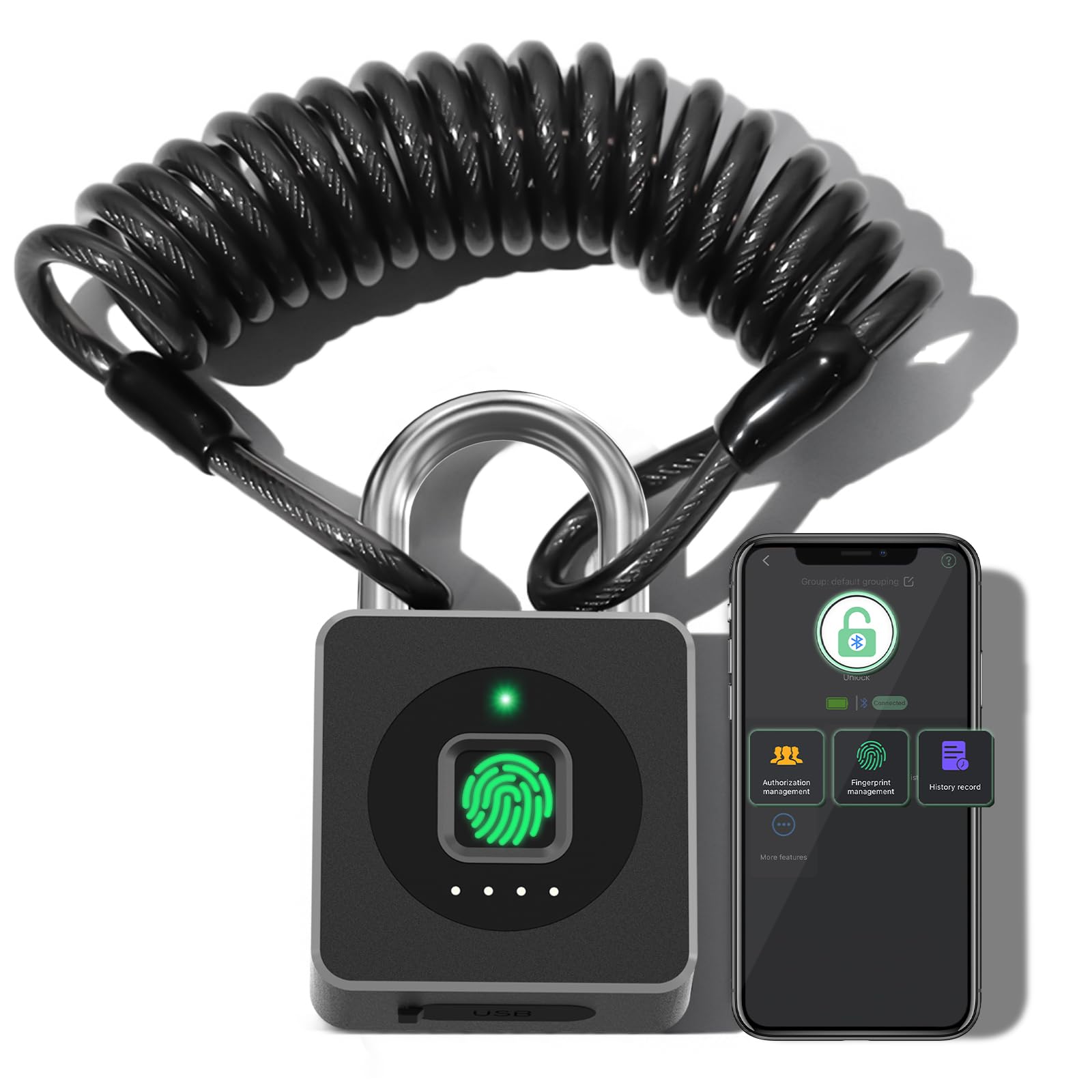 Anweller Fingerprint Padlock with APP, Steel Cable Keyless Biometric Smart Padlock,Gym Locker Padlocks Waterproof for Gym, Locker, Helmet, Gate, Fence, Luggage