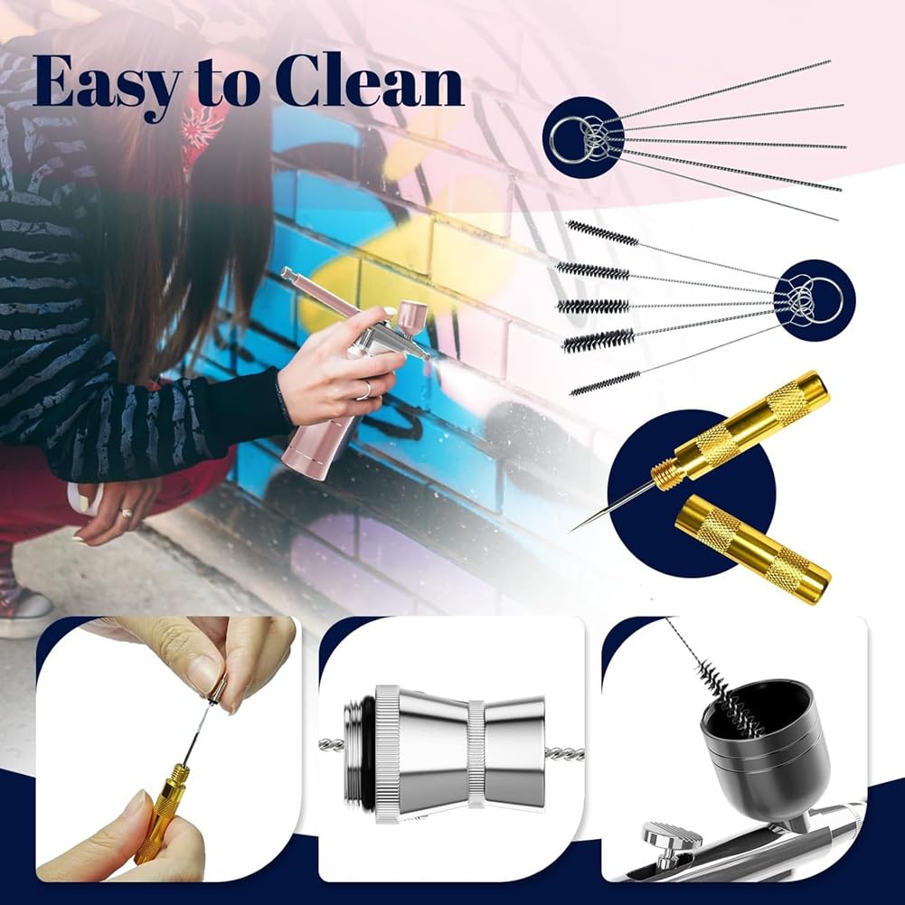 Kit Aérographe avec Compresseur, Kit Aérographe 48 PSI avec Buse 0,3/0,5 mm et Ensemble de Brosses de Nettoyage A