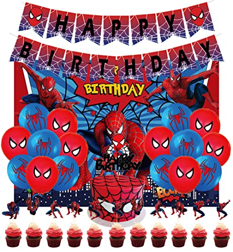 Geburtstagsfeier Dekorationen Spider Man Luftballons Alles Gute Zum Geburtstagfahne Fotografie Hintergrund Kuchenaufsätze für Kinder Spiderman Geburtstag Deko Babyparty Cover