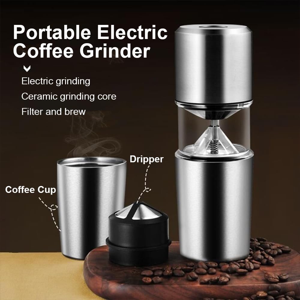 SOTECH coffee grinder electric, Pour Over Coffee Maker Usb Type Charging Coffee Bean Mill Grinder Espresso Spice Grinder(Pour Over Coffee Dripper+Stainless Steel Cup)