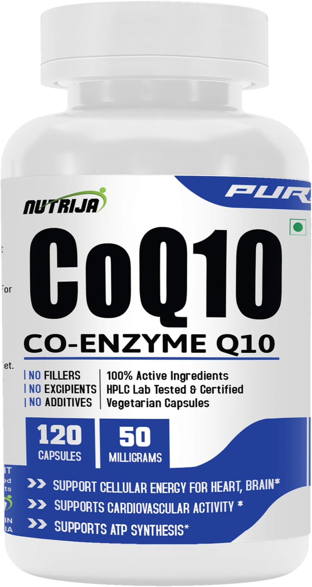 CoQ10 (Co-Enzyme Q10) 50mg - 120 Veg Capsules | With Bioperine for Enhanced Absorption | Heart & Brain Health Support | Pure Co-Enzyme Q10