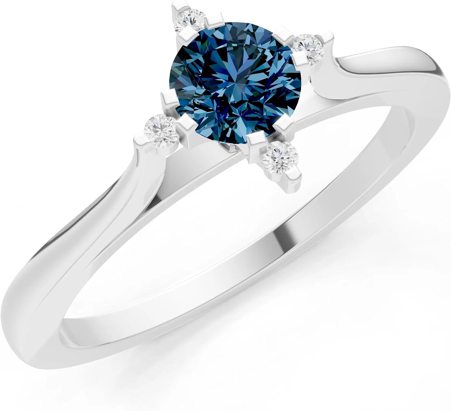 PEORA Round Cut Alexandrite Stackable Band Available in Solid 10K, 14K or 18K Ring – White, Yellow or Rose Gold