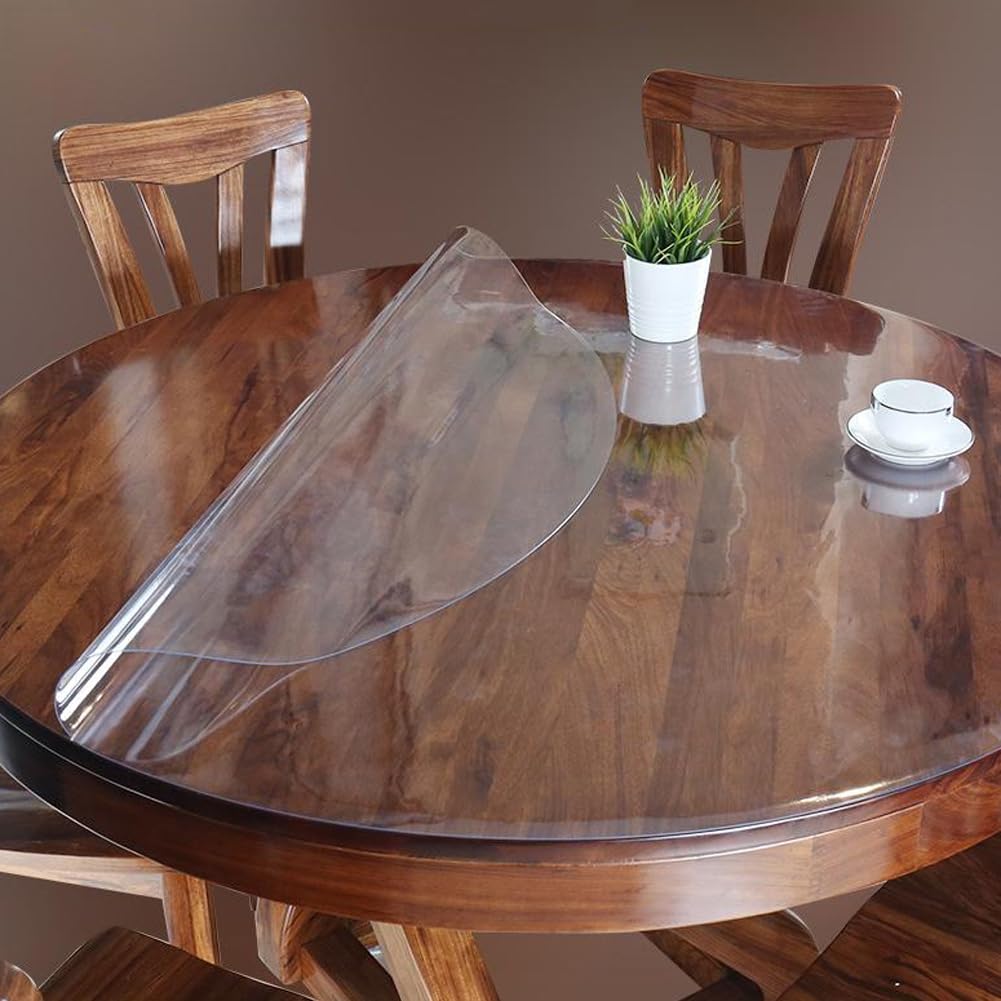 Transparenter runder C-Kunststoff-Esstischschutz, wasserdichte Schreibtischunterlage für Esszimmer und Büro, Tischdecke (55 cm), ultimativer Schutz vor verschütteten Flüssigkeiten und Kratzern