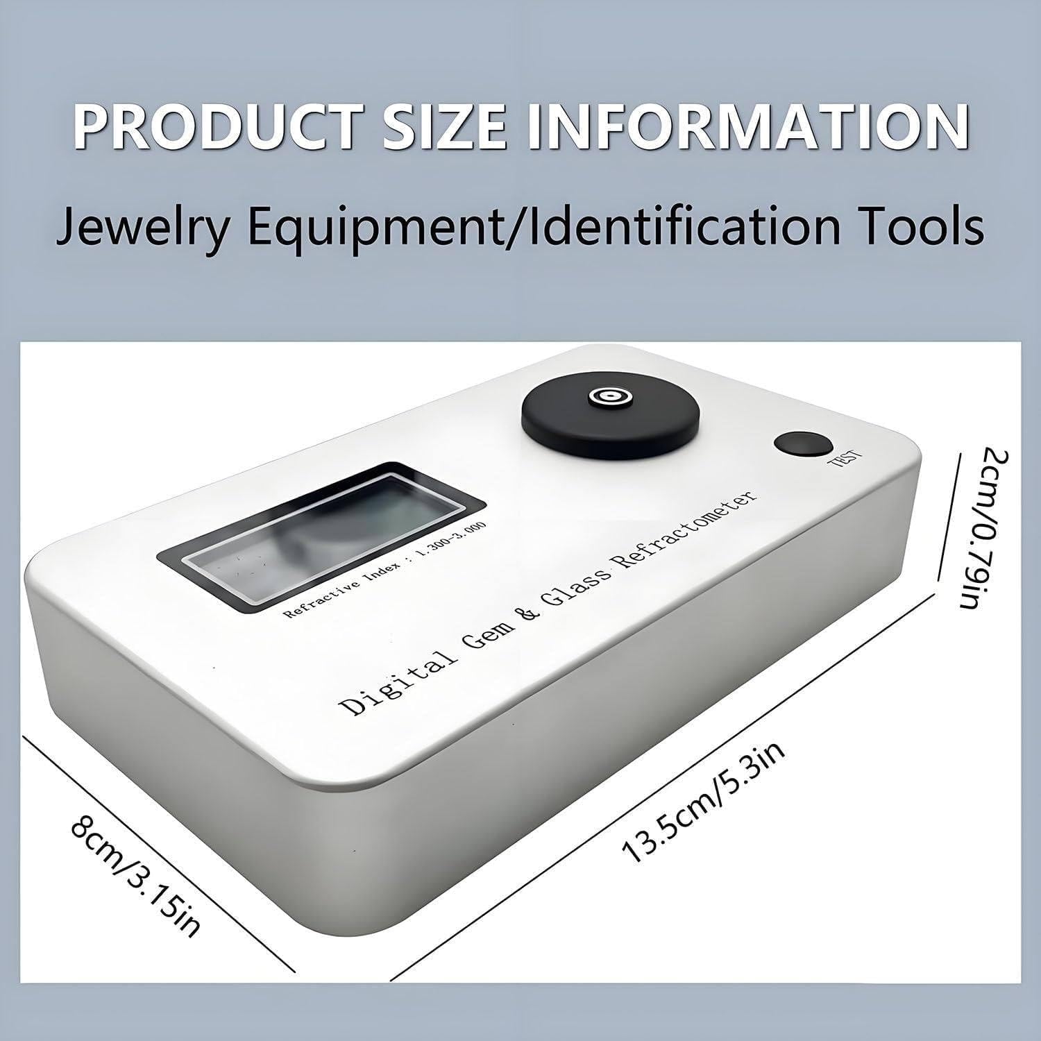Rifrattometro portatile, tester professionale per gioielli con display LCD e batteria, indice di rifrazione 1,300-3,000, precisione 0,001