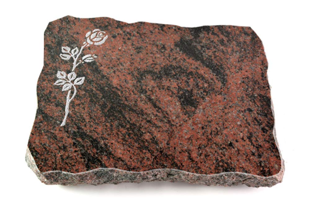 Grabplatte, Grabstein, Grabkissen, Urnengrabstein, Liegegrabstein Modell Pure 40 x 30 x 5 cm Aruba-Granit, poliert inkl. Gravur (Sandstrahl-Ornament Rose 2)