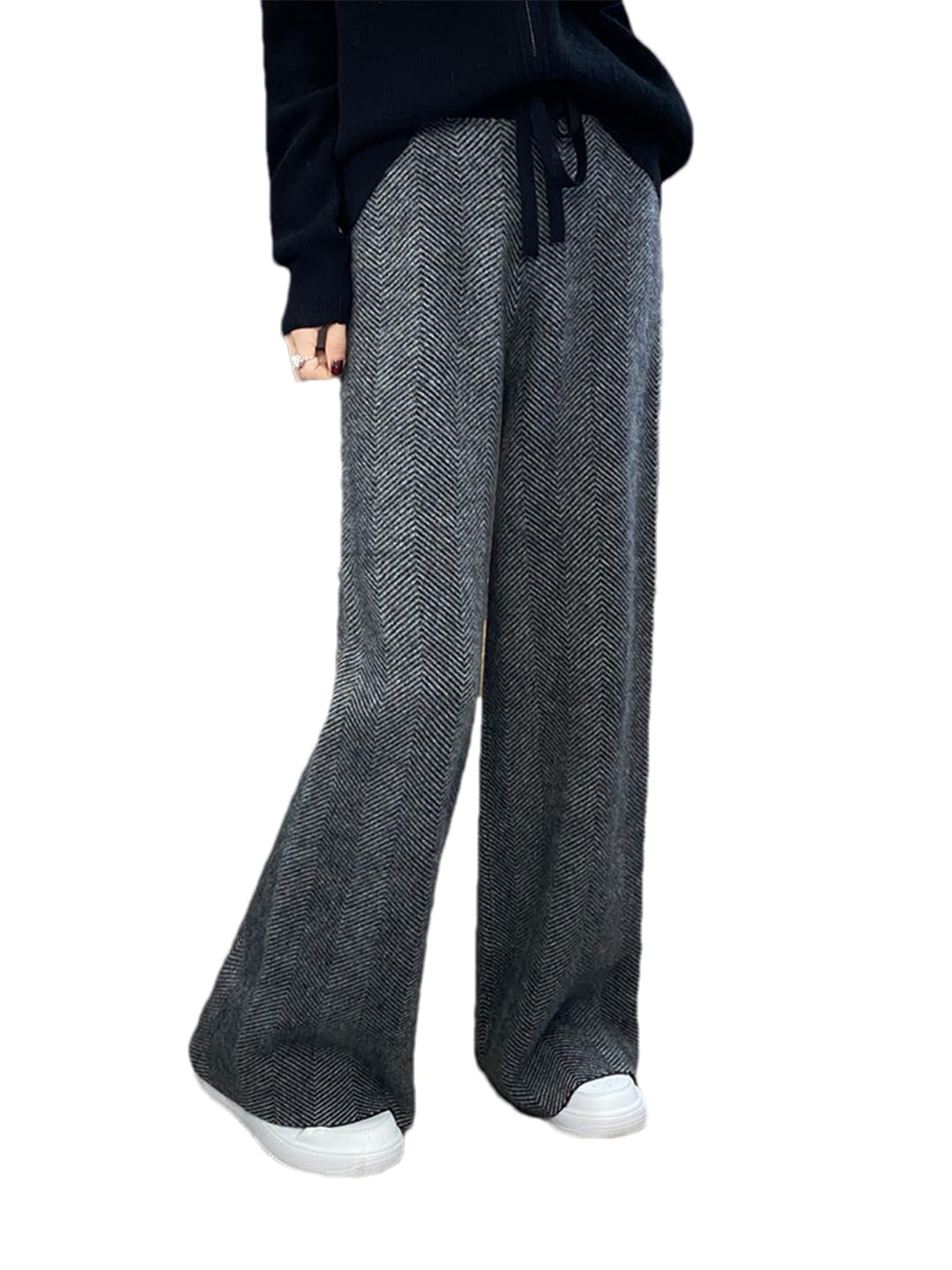 Womens Merino Wool Wide Leg Pants Solid Vintage Casual Loose Pants Office Work Pants