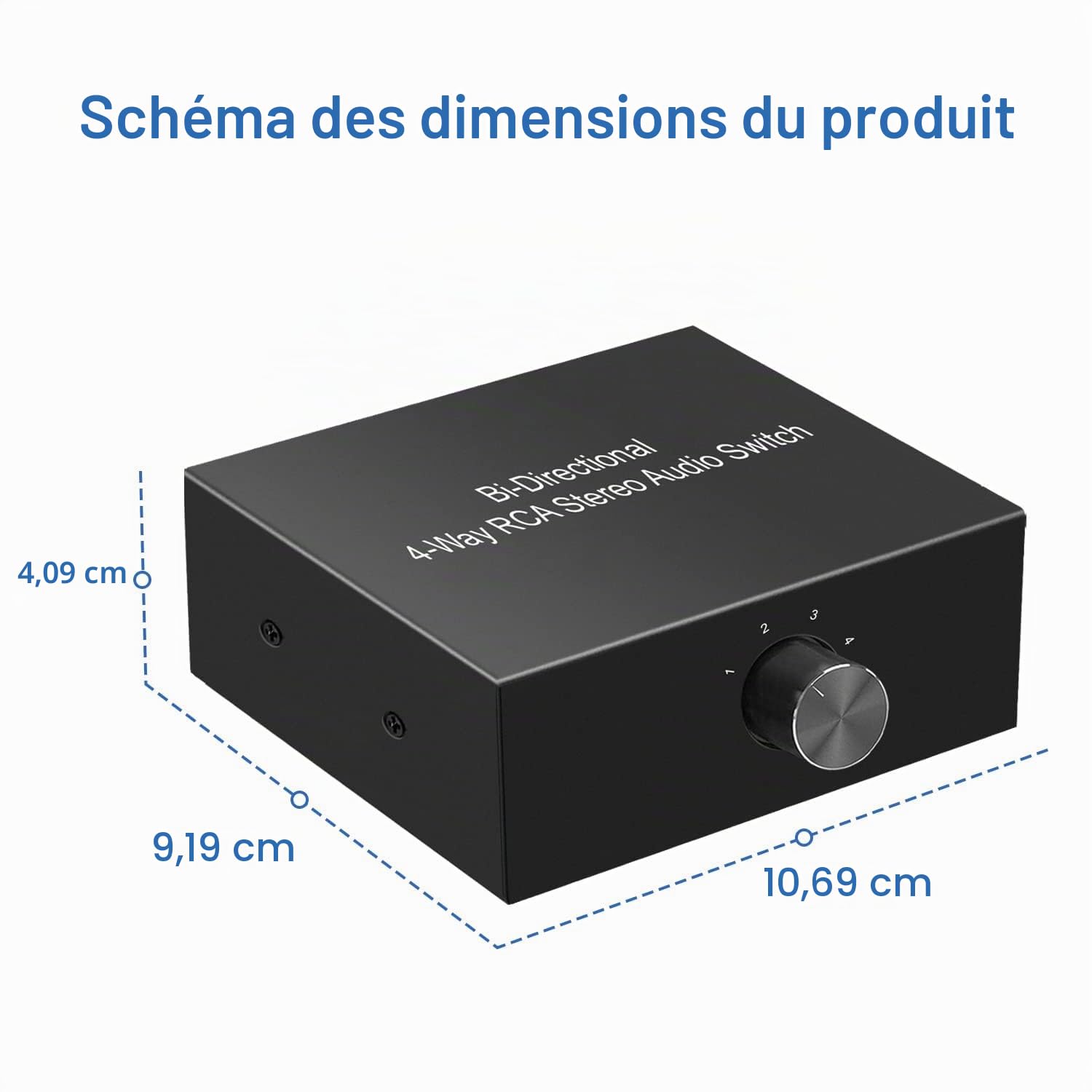 UNSTINCER Commutateur Audio RCA L/R Jack 1(4)-entrée-4(1)-Sortie, Analogique Stéréo Aux Switch Sélecteur Son Boitier pour Phono Casque Haut Parleurs HiFi Amplifiées Ordinateur PC, Métal