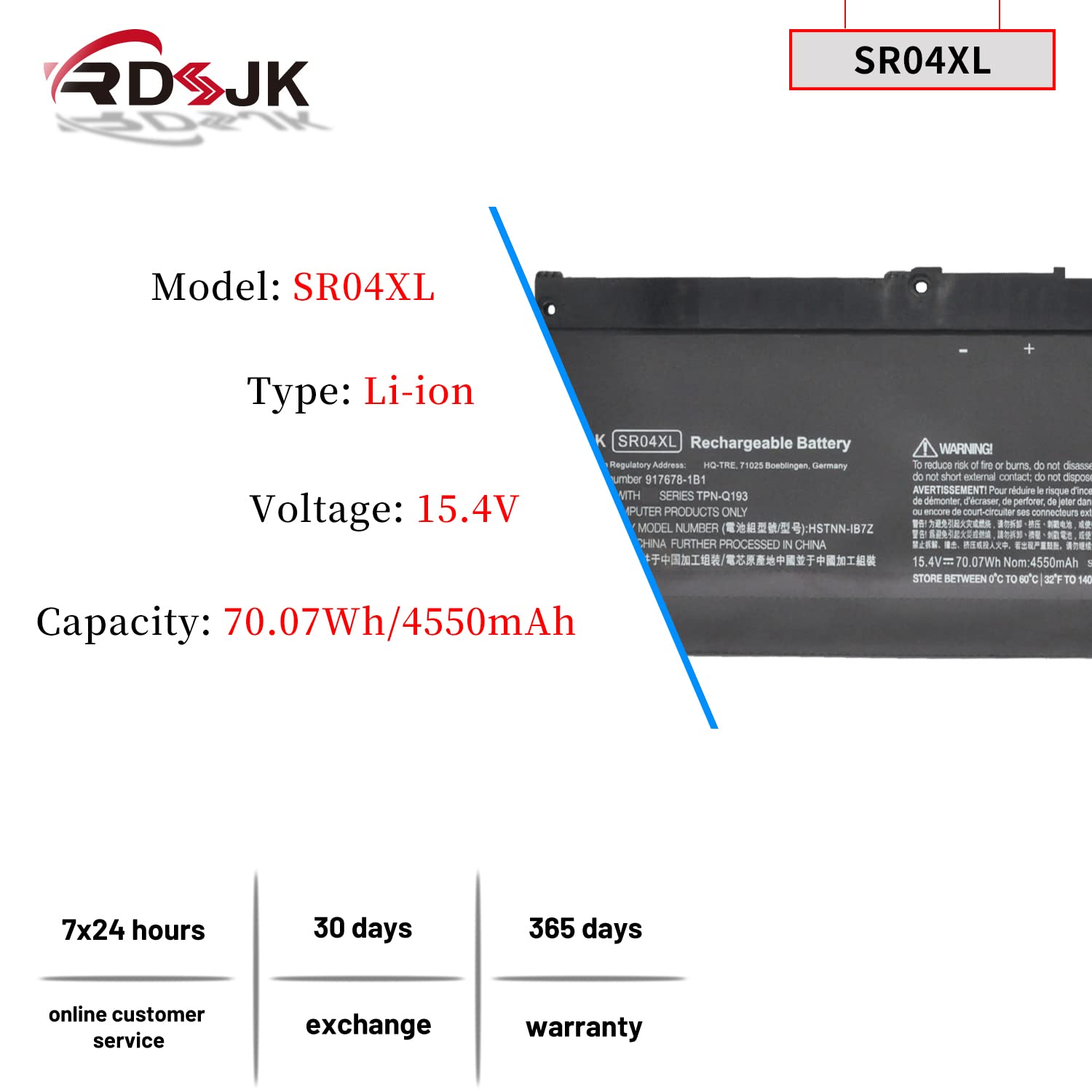 Batteria HP SR04XL 15.4V 70.07Wh | Per Omen 15, Pavilion Gaming 15 | Compatibile Con 917678-1B1, HSTNN-DB7W - Foto 4