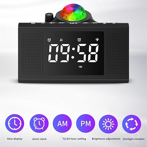 Miniatura 3 de Reloj despertador de proyección de estrellas con altavoz Bluetooth, luz nocturna de proyección de galaxia para dormitorio, ruido blanco y radio,