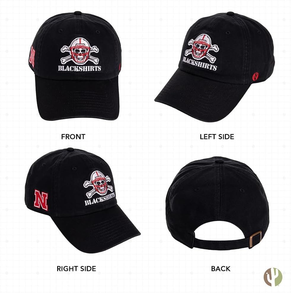 Desert Cactus University of Nebraska Baseball Hat Huskers GBR NU Brimmed Embroidered Hats Cap Adjustable Cloth Strap Adult (Style E1) Black - Image 3