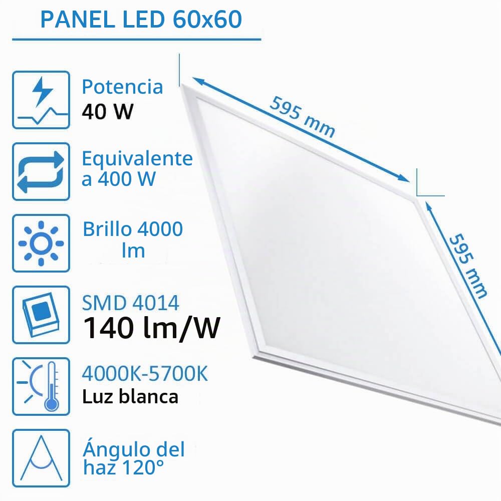 Pack x10 Panel LED 60x60 cm 40W, Driver Philips CertaDrive, 4000 lúmenes, Paneles LED Bajo Consumo y Gran Luminosidad, No Flick, Caja 10 unidades para Falso Techo, Marco Blanco (Luz Blanca (5700K))