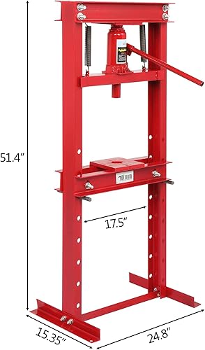 Miniatura 6 de TUFFIOM Prensa hidráulica de taller de 12 toneladas con placas de prensa, mesa de trabajo ajustable con marco en H, prensa de mesa de trabajo de