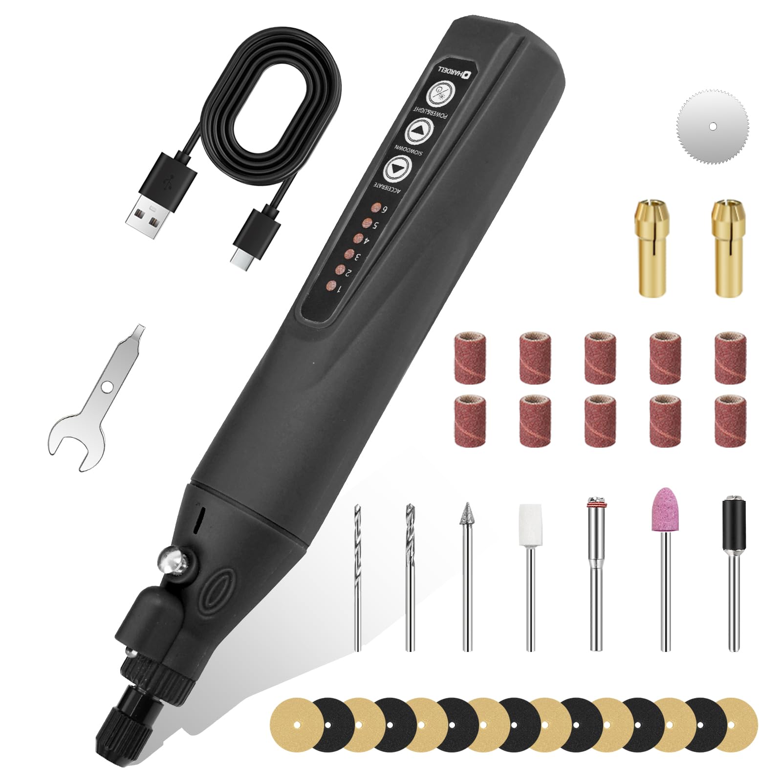 HARDELL Mini Cordless Rotary Tool 4V, 6 Variable Speeds Rotary Tool Kit with 35pcs Accessories, 2000mAh Rechargeable Power Rotary Tools, for Carving, Sanding, Engraving, Grinding, Cutting