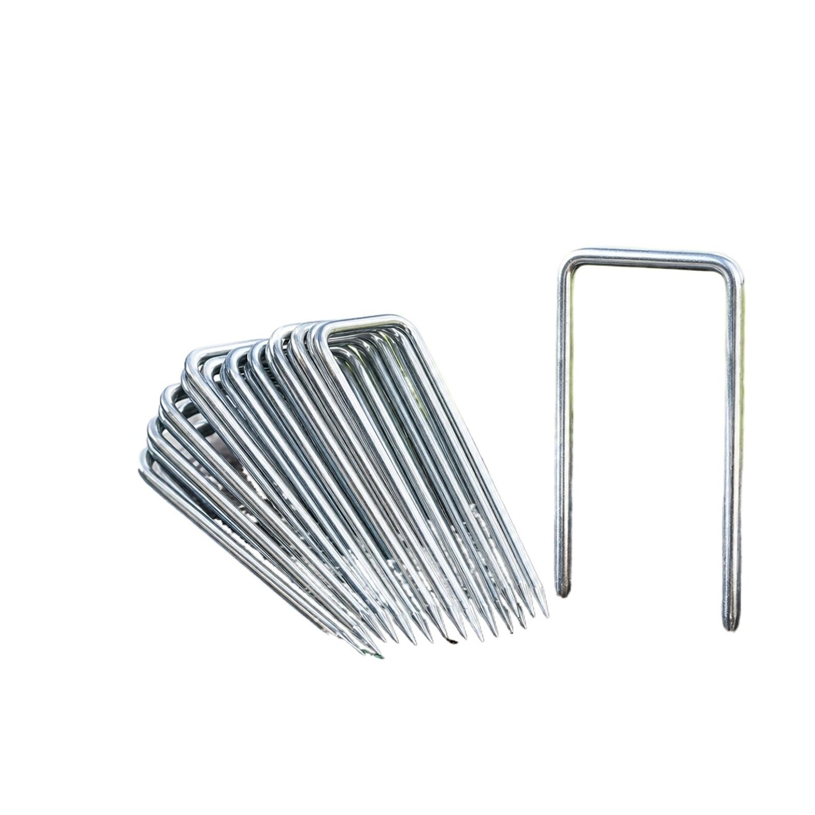 HNULGVI U-shaped garden nails Galvanized Landscape Staples U Shaped Garden Stakes Weed Barrier Pins(100pcs-15x4cm)