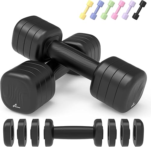 Miniatura 9 de Juego de 2 mancuernas ajustables Sportneer 4 en 1 para mujer, pesas de mano para mujeres en casa, cada peso de 2 libras, 3 libras, 4 libras y 5