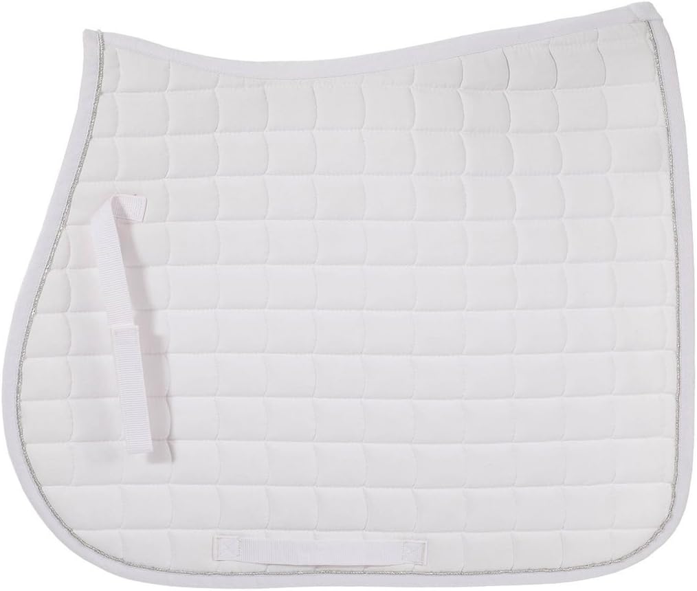 HORZE All Purpose Casual Comfort Quilted Cotton Padded English Saddle Pad Stirrup Leather Fasteners Girth Strap (White)