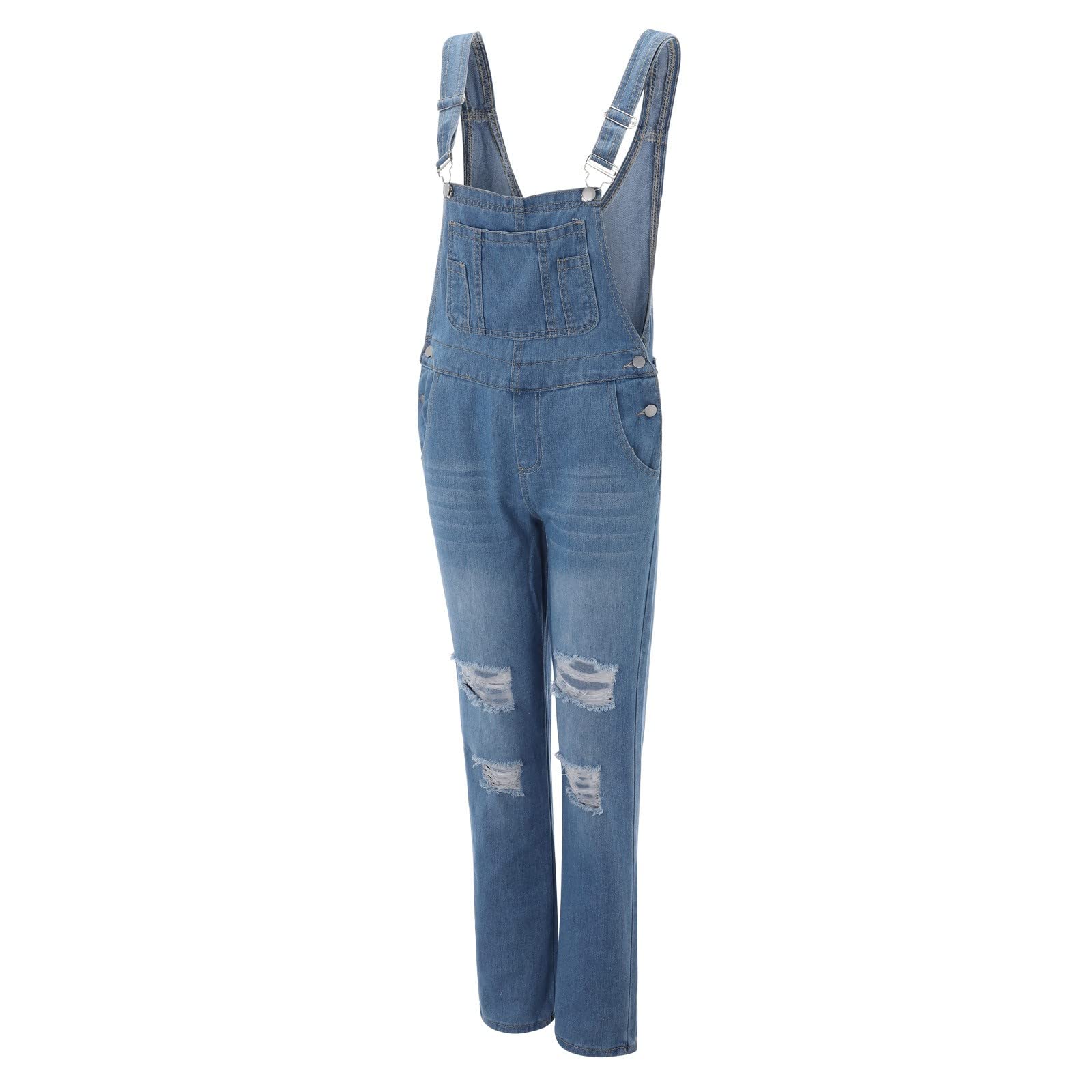 Peto para mujer, pantalones de trabajo azules, mono para mujer, de verano, largo, elegante, vaquero, elástico, de pierna recta, pantalones vaqueros con tirantes ajustables, pantalones vaqueros largos