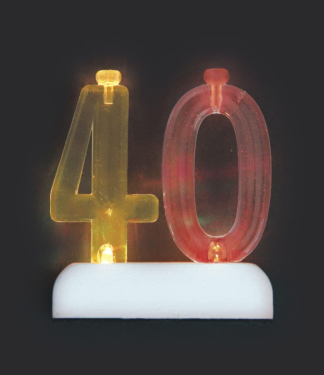 Unique Flashing Number 40 Candle Holder & Candles, 6.75", Multicolor