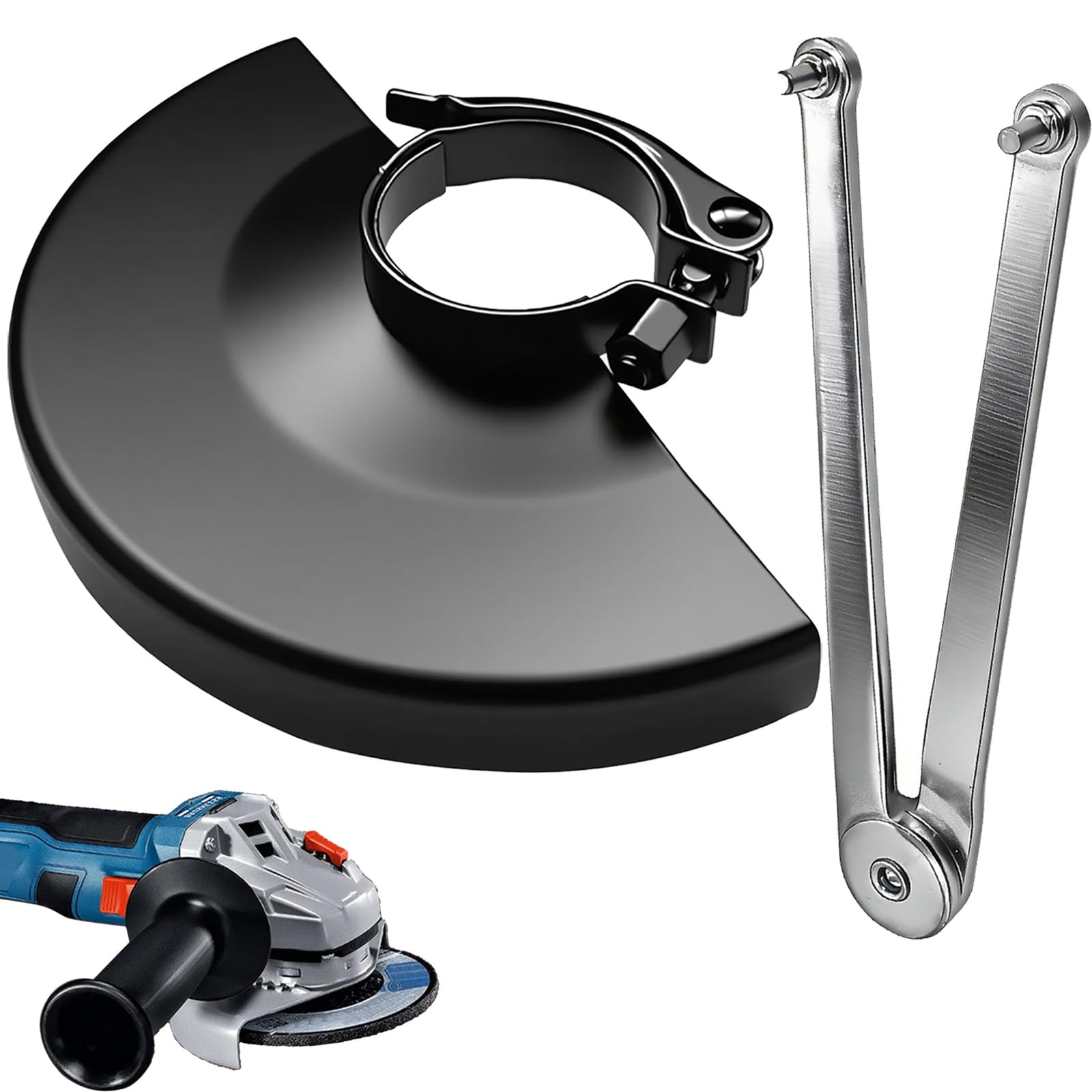 Universal Angle Grinder Guard with Flange Wrench, 6.45 Inch Adjustable Protective Shield for 4-6 Inch Grinder Blades, Compatible with Dewalt Milwaukee Makita Metabo Bosch RYOBI