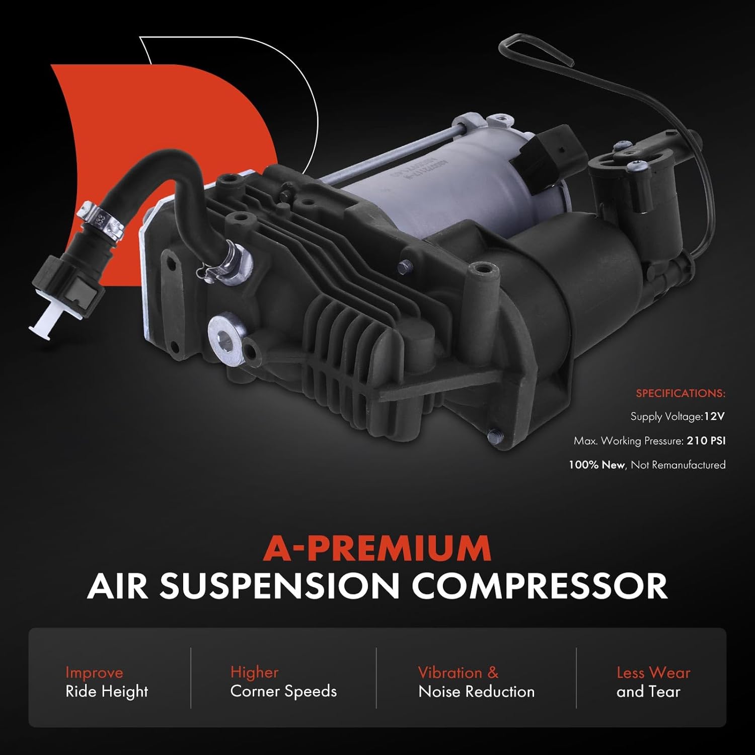 A-Premium Air Suspension Compressor Compatible with BMW E70 E71 Series X5 2007-2013, X6 2008-2014, with Solenoid, Replace# 37206859714, 37206799419