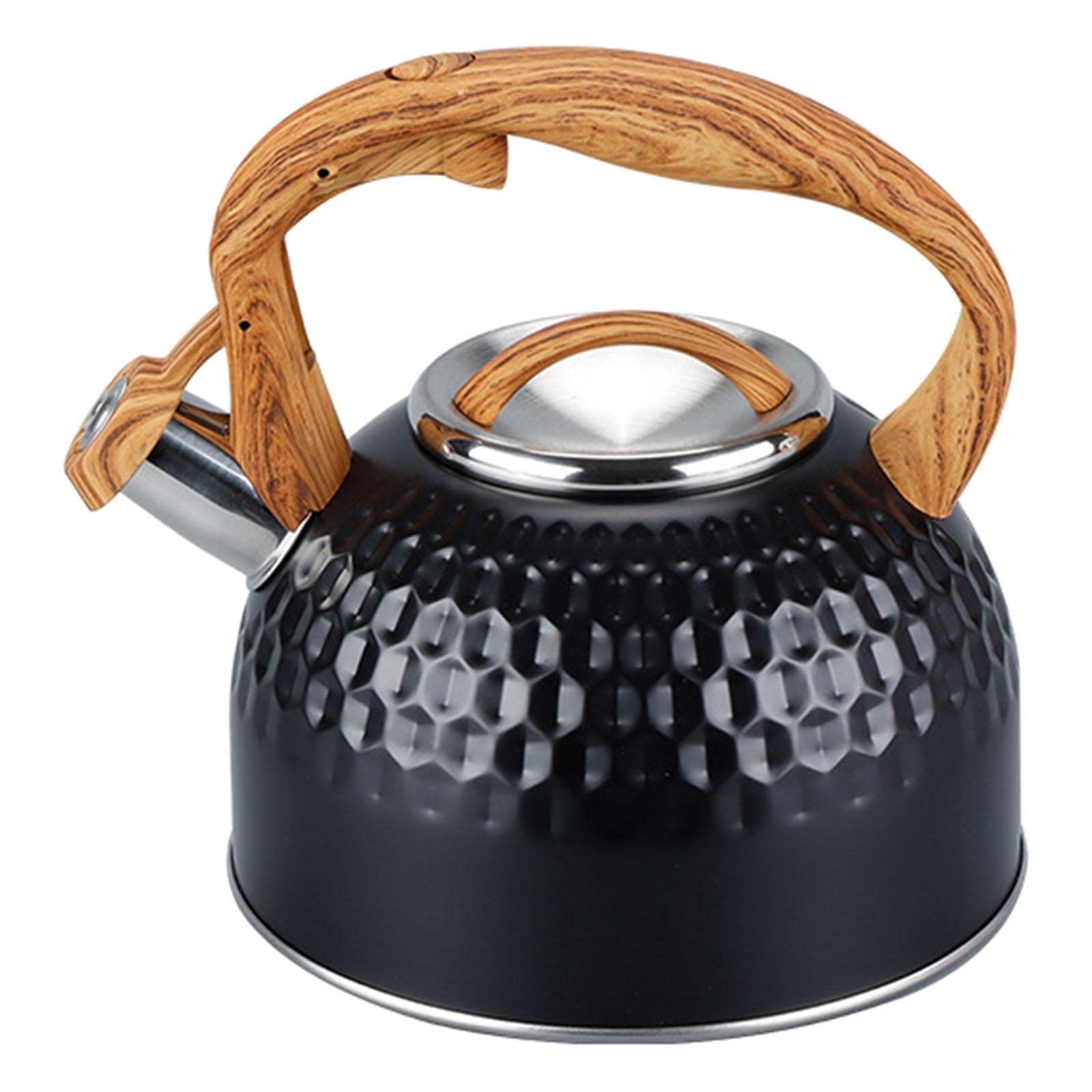 Amagogo Wasser Edelstahl Outdoor Tee Stovetop mit Pfiff Holzgriff Ideal als Küchenzubehör für Camping Angeln Picknick Familiengebrauch