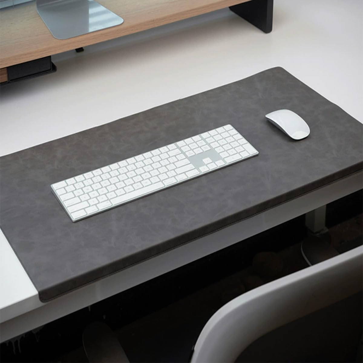 Large Desk Pad with Edge Protection, Edge-Locked Leather Office Table Protector Mouse Mat for Laptop Keyboard, Non-Slip Waterproof Writing Pad (Dark Grey,60x30cm)