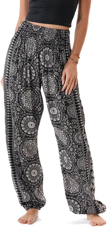 Lotus and Luna Women's Harem Pants Thai Pants for Beach & Lounge High Waisted Flowy Boho Pants Genie Pants Yoga Pants