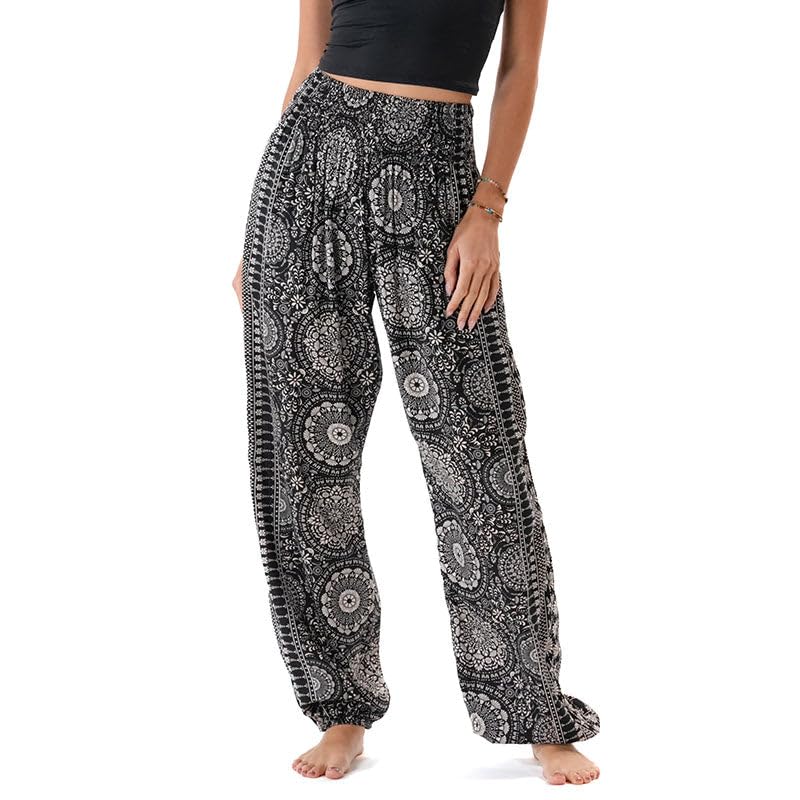 Image of Lotus and Luna Women's Harem Pants Thai Pants for Beach & Lounge High Waisted Flowy Boho Pants Genie Pants Yoga Pants