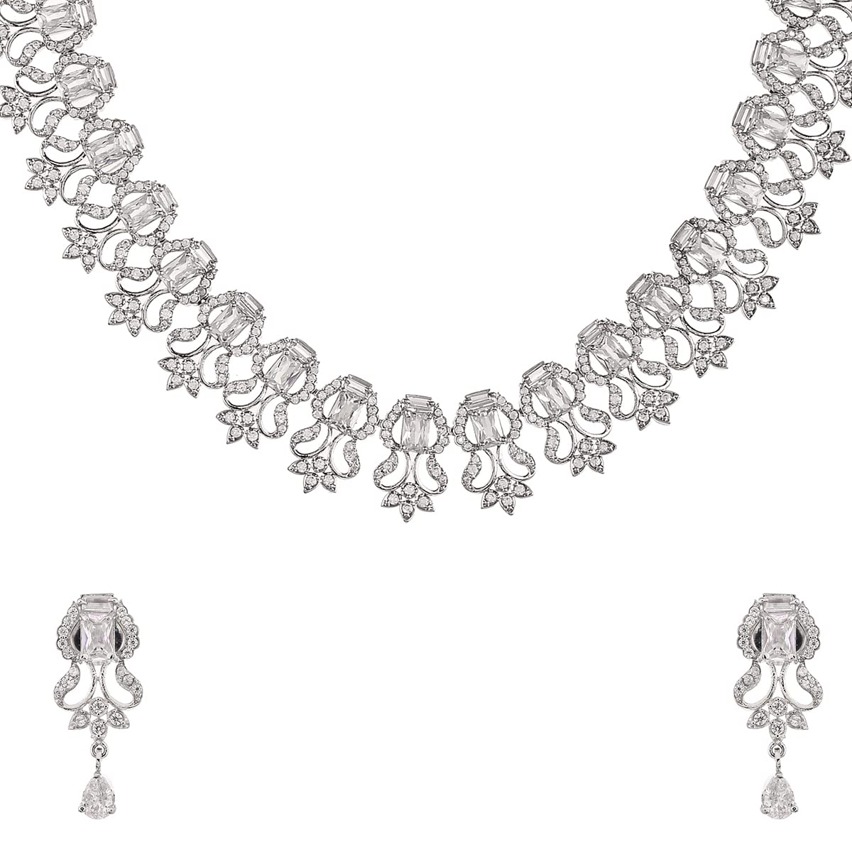 Voylla Cluster Setting Zircons Plated Jewellery Set